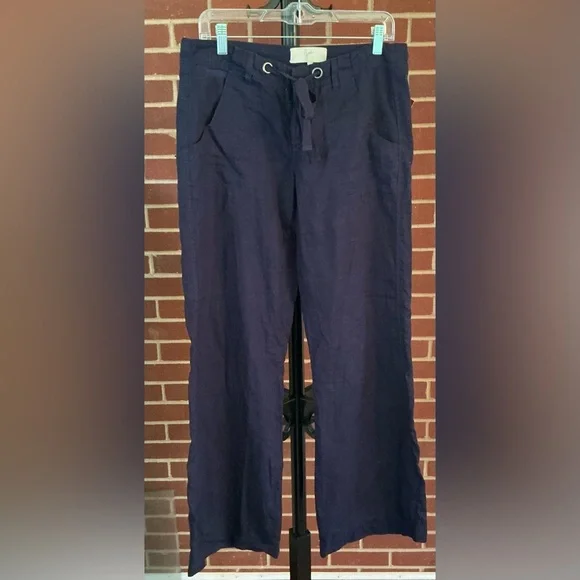 Joie Navy Linen Wide Leg Drawstring Pants 💙 Quiet Luxury, Casual, Vacation, Chic - Picture 2 of 7